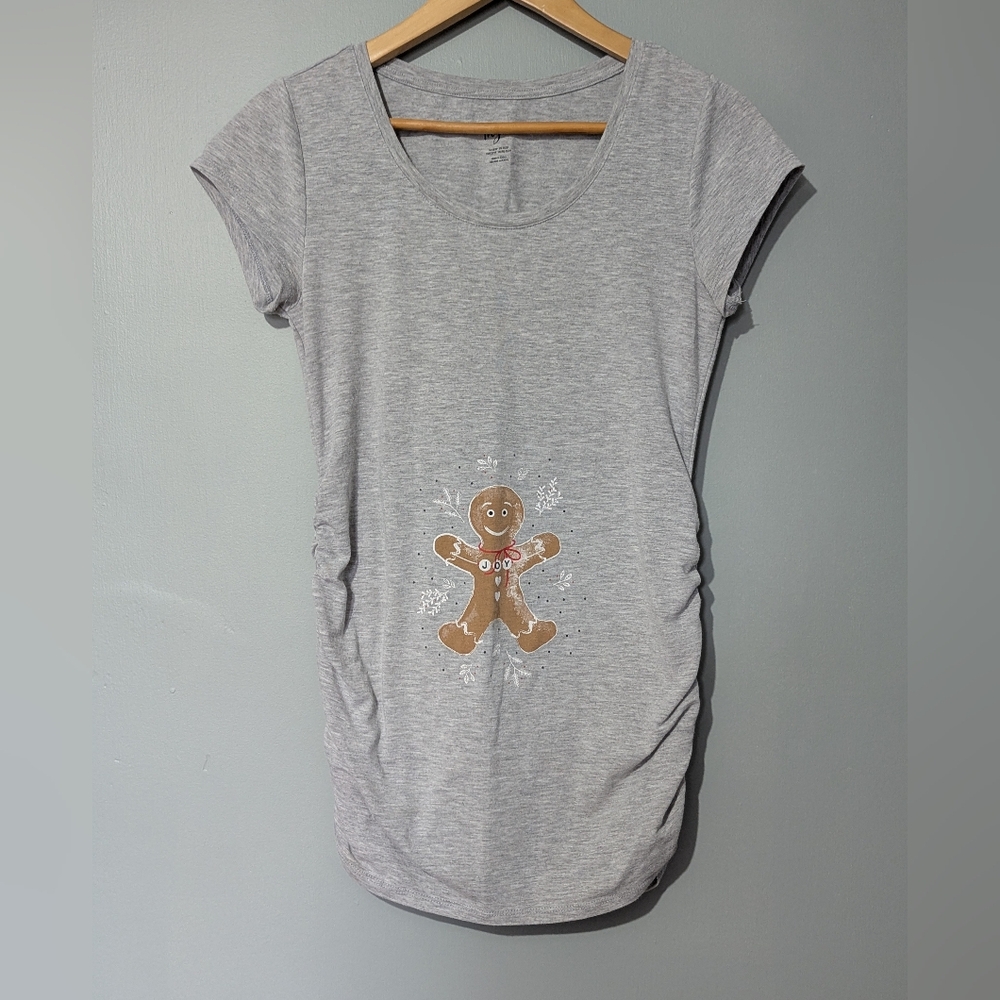 Thyme Maternity Women's XS Gray Gingerbread Holiday T-Shirt